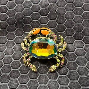 Crab Brooch with Multicolored Crystals